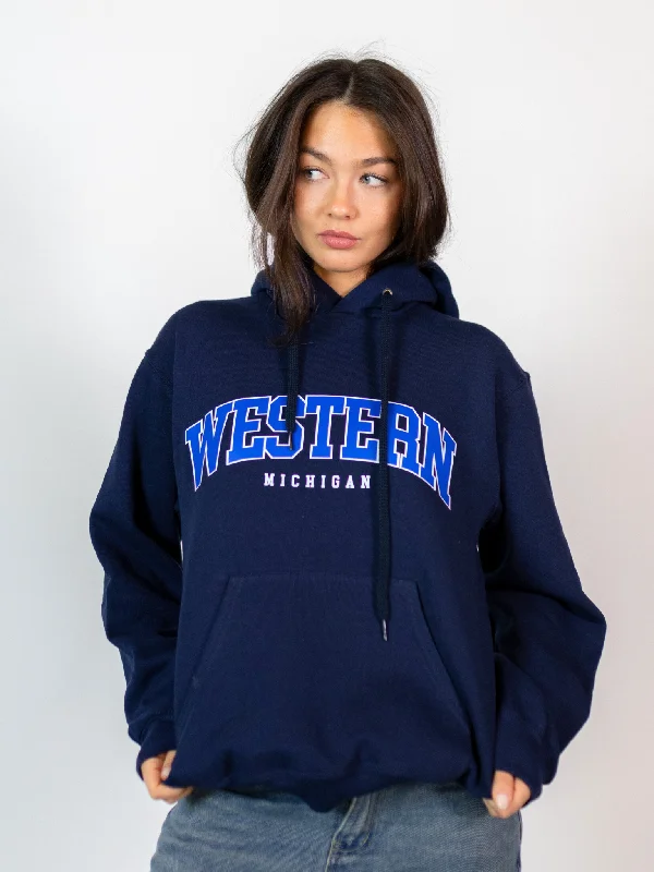 Women's zip - front sweatshirt with contrast stitching for a sporty aestheticWESTERN MICHIGAN HOODIE - NAVY Women's zip - front sweatshirt with contrast stitching for a sporty aestheticWESTERN MICHIGAN HOODIE - NAVY