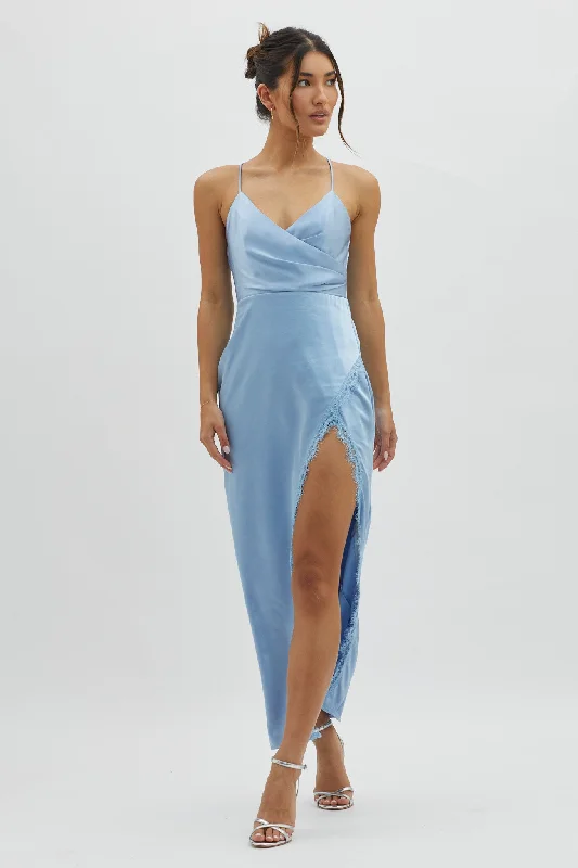 Lace - Embellished Women Dress for an Elegant and Sophisticated AppearanceWinter Moon Lace Trim Midi Dress Blue Lace - Embellished Women Dress for an Elegant and Sophisticated AppearanceWinter Moon Lace Trim Midi Dress Blue