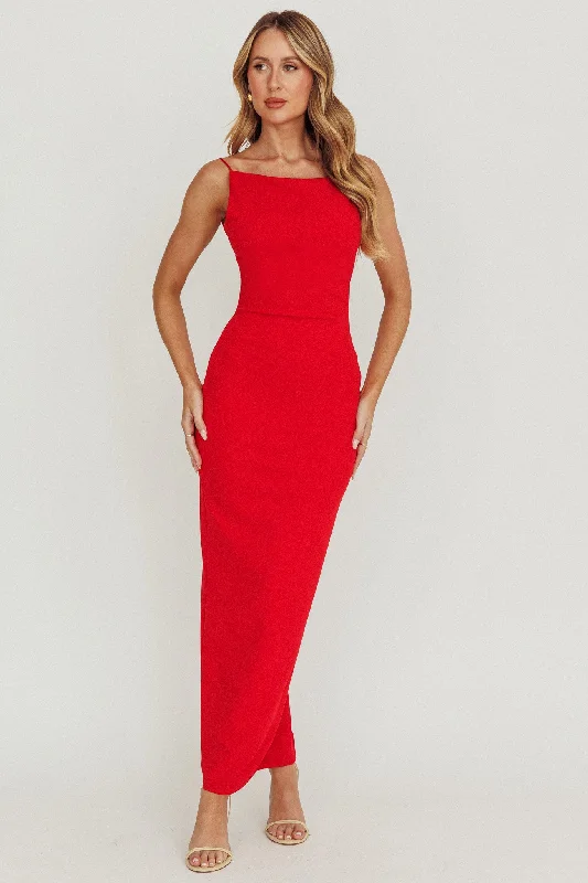 Lace - Embellished Women Dress for an Elegant and Sophisticated AppearanceYindi Backless Boat Neck Maxi Dress Red Lace - Embellished Women Dress for an Elegant and Sophisticated AppearanceYindi Backless Boat Neck Maxi Dress Red