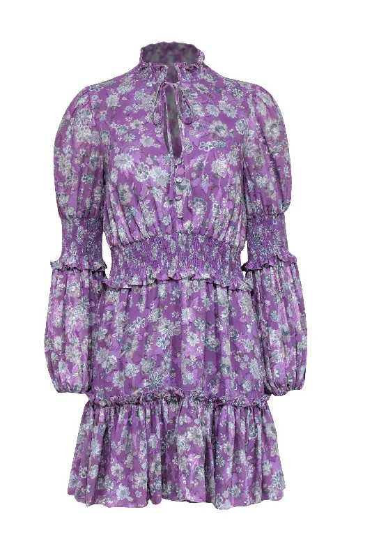 Sheath Women Dress with a Tailored Fit for a Professional Look Sheath Women Dress with a Tailored Fit for a Professional Look Alexis - Purple w/ Beige & Slate Floral Print Smocked Jacquard Dress Sz M Sheath Women Dress with a Tailored Fit for a Professional Look Sheath Women Dress with a Tailored Fit for a Professional Look Alexis - Purple w/ Beige & Slate Floral Print Smocked Jacquard Dress Sz M