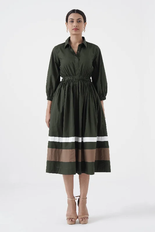 Halter Neck Women Dress to Show Off the Shoulders and Neckline Halter Neck Women Dress to Show Off the Shoulders and Neckline Kosher - Shirt collar waist elastic, two contrast stripe - Green Halter Neck Women Dress to Show Off the Shoulders and Neckline Halter Neck Women Dress to Show Off the Shoulders and Neckline Kosher - Shirt collar waist elastic, two contrast stripe - Green