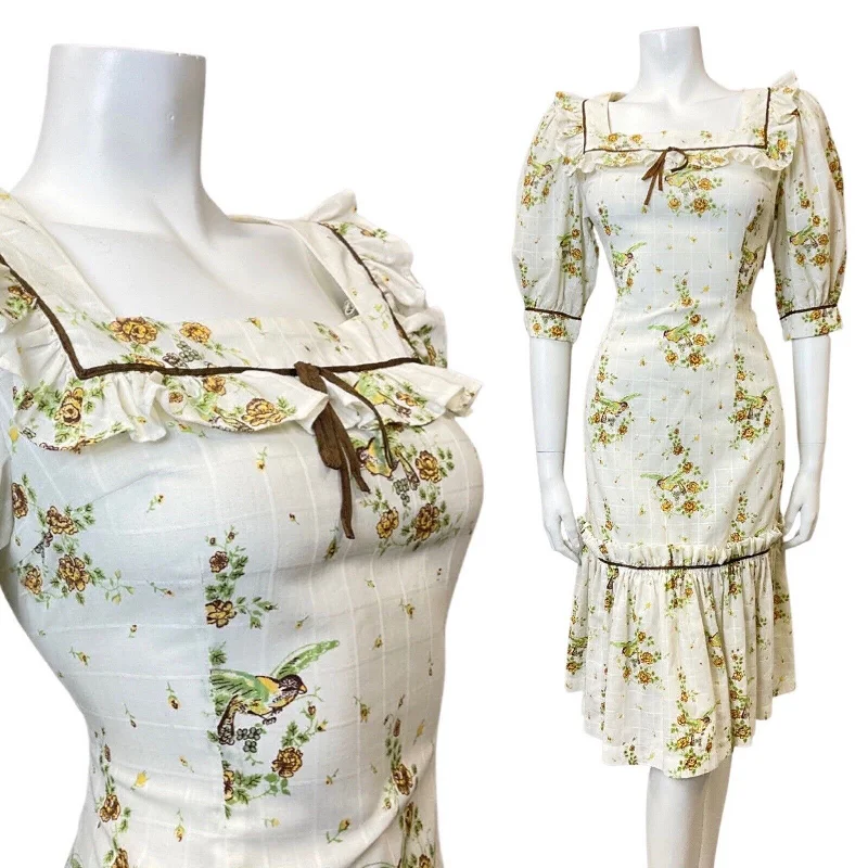 Strapless Women Dress with a Built - in Bra for Comfort and Support Strapless Women Dress with a Built - in Bra for Comfort and Support VINTAGE 70s WHITE YELLOW BROWN FLORAL BIRD PRAIRIE FOLK RUFFLE MIDI DRESS 10 Strapless Women Dress with a Built - in Bra for Comfort and Support Strapless Women Dress with a Built - in Bra for Comfort and Support VINTAGE 70s WHITE YELLOW BROWN FLORAL BIRD PRAIRIE FOLK RUFFLE MIDI DRESS 10