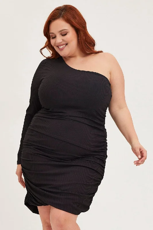 Midi dresses with belted waists to accentuate the figureBlack Bodycon Dress One Shoulder Long Sleeve Jersey Midi dresses with belted waists to accentuate the figureBlack Bodycon Dress One Shoulder Long Sleeve Jersey