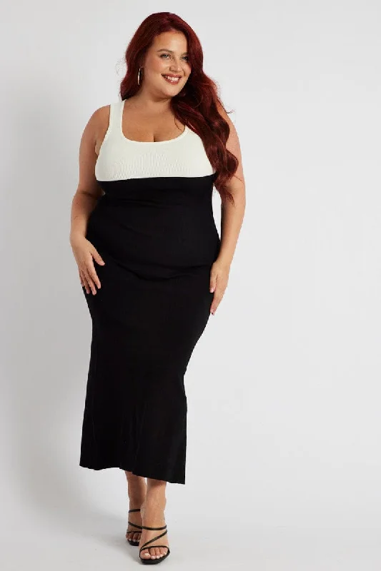 Midi dresses with bow accents for a sweet and charming lookBlack Colourblock Knit Midi Dress Midi dresses with bow accents for a sweet and charming lookBlack Colourblock Knit Midi Dress