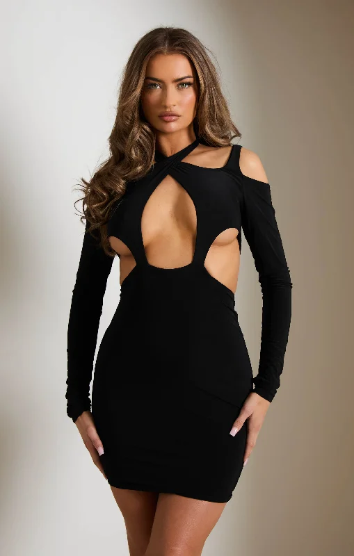 Midi dresses with button - front designs for a classic touchBlack Cut Out Cold Shoulder Halter Neck Bodycon Midi Dress - Niamh Midi dresses with button - front designs for a classic touchBlack Cut Out Cold Shoulder Halter Neck Bodycon Midi Dress - Niamh