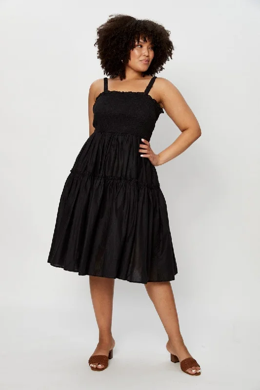 Midi dresses with ruffled bodices for a more pronounced feminine lookBlack Midi Dress Square Neck Sleeveless Midi dresses with ruffled bodices for a more pronounced feminine lookBlack Midi Dress Square Neck Sleeveless