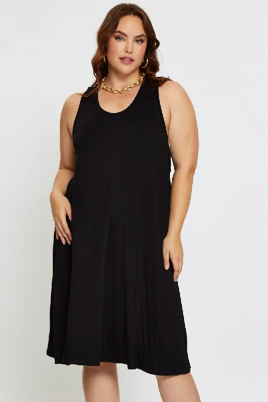 Midi dresses with empire waists for a flattering maternity optionBlack Smock Dress V-neck Sleeveless Midi dresses with empire waists for a flattering maternity optionBlack Smock Dress V-neck Sleeveless