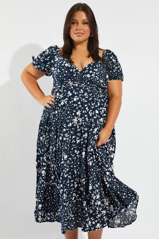 Midi dresses with lace - up fronts for a unique and adjustable styleBlue Ditsy Crossover Front Midi Dress Midi dresses with lace - up fronts for a unique and adjustable styleBlue Ditsy Crossover Front Midi Dress