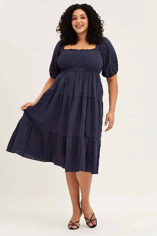 Midi dresses with polka dot prints for a playful summer outfitBlue Midi Dress Off Shoulder Short Sleeve Midi dresses with polka dot prints for a playful summer outfitBlue Midi Dress Off Shoulder Short Sleeve