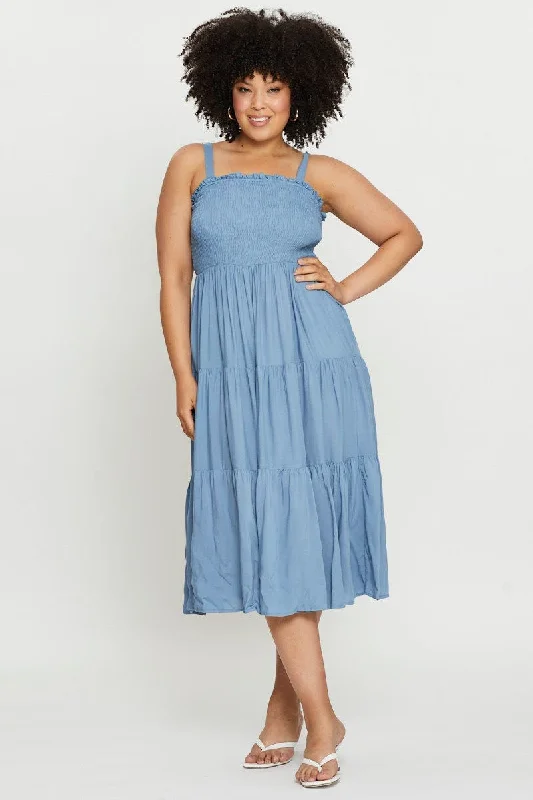 Midi dresses with one - shoulder designs for a modern and asymmetric styleBlue Midi Dress Square Neck Sleeveless Midi dresses with one - shoulder designs for a modern and asymmetric styleBlue Midi Dress Square Neck Sleeveless