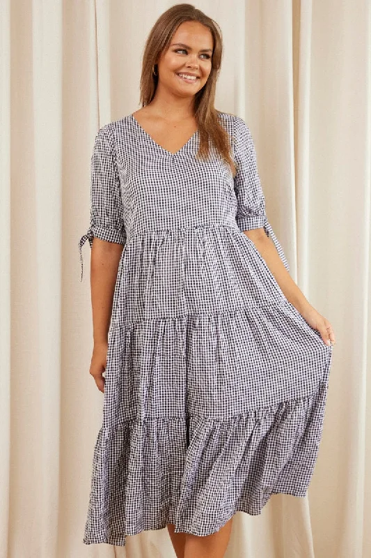 Midi dresses with polka dot prints for a playful summer outfitCheck Midi Dress V-neck Short Sleeve Midi dresses with polka dot prints for a playful summer outfitCheck Midi Dress V-neck Short Sleeve