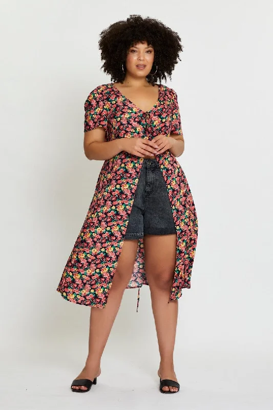Midi dresses with patchwork patterns for a one - of - a - kind styleFloral Print Midi Dress Short Sleeve Button Midi dresses with patchwork patterns for a one - of - a - kind styleFloral Print Midi Dress Short Sleeve Button
