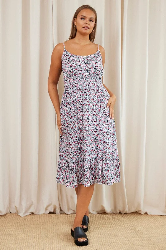 Midi dresses with empire waists for a flattering maternity optionFloral Print Midi Dress V-neck Sleeveless Midi dresses with empire waists for a flattering maternity optionFloral Print Midi Dress V-neck Sleeveless
