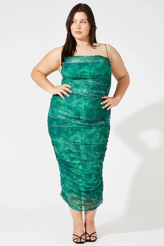Midi dresses with wrap - around skirts for a customizable fitGreen Abstract Ruched Mesh Midi Dress Midi dresses with wrap - around skirts for a customizable fitGreen Abstract Ruched Mesh Midi Dress