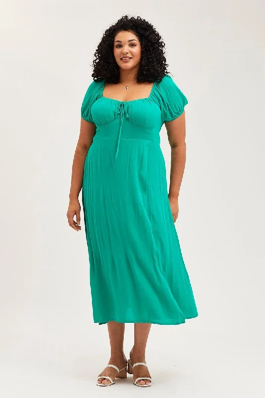 Midi dresses with cotton - blend materials for everyday comfortGreen Maxi Dress Scoop Neck Short Sleeve Front Split Midi dresses with cotton - blend materials for everyday comfortGreen Maxi Dress Scoop Neck Short Sleeve Front Split