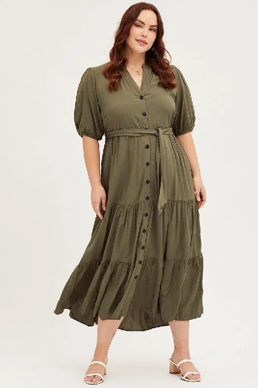 Midi dresses with ribbed textures for a unique and tactile appearanceGreen Short Sleeve Black Collared Button Midi Dress Midi dresses with ribbed textures for a unique and tactile appearanceGreen Short Sleeve Black Collared Button Midi Dress