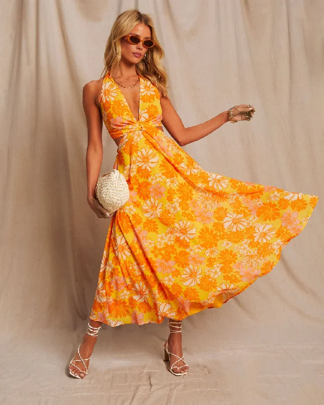 Sleeveless midi dresses with lace details for summer weddingsNewport Printed Halter Neck Cutout Midi Dress Sleeveless midi dresses with lace details for summer weddingsNewport Printed Halter Neck Cutout Midi Dress