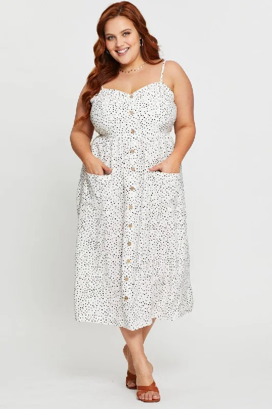Midi dresses with satin - finish fabrics for a luxurious feelPolka Dot Midi Dress V-neck Sleeveless Midi dresses with satin - finish fabrics for a luxurious feelPolka Dot Midi Dress V-neck Sleeveless