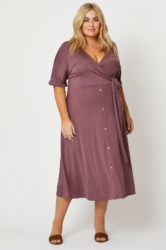 Midi dresses with tiered skirts for a bohemian festival lookPurple Midi Dress V-neck Short Sleeve Waist Tie Midi dresses with tiered skirts for a bohemian festival lookPurple Midi Dress V-neck Short Sleeve Waist Tie