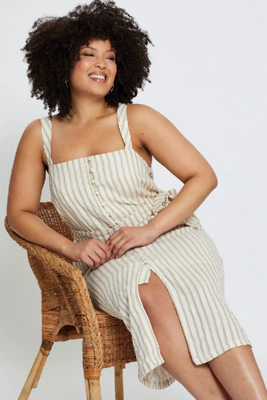 Wrap - style midi dresses in silk for a sophisticated office lookStripe Midi Dress Square Neck Sleeveless Wrap - style midi dresses in silk for a sophisticated office lookStripe Midi Dress Square Neck Sleeveless