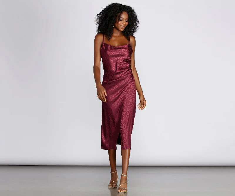 Midi dresses with off - the - shoulder necklines for a flirty lookStylishly Fierce Satin Midi Dress Midi dresses with off - the - shoulder necklines for a flirty lookStylishly Fierce Satin Midi Dress