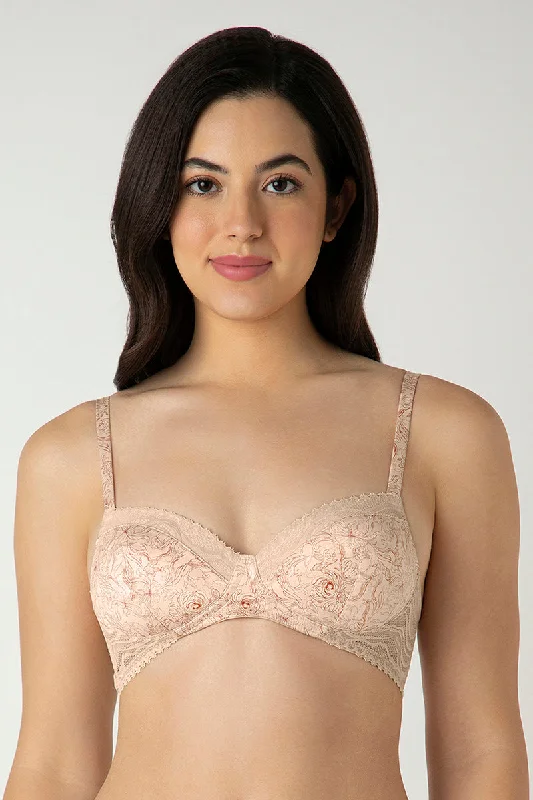 sexy backless push up brasDemure Padded Non-Wired Demi Bra - Delicate Bloom Print