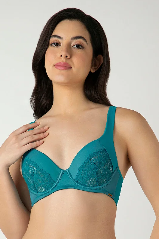 wireless bras for a natural feelGlam Padded Non-Wired Plunge Bra - Deep Lagoon