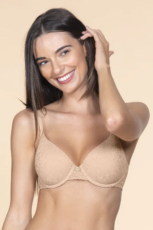 supportive underwire bras for large bustsFloral Romance Padded Wired Bra - Sesame