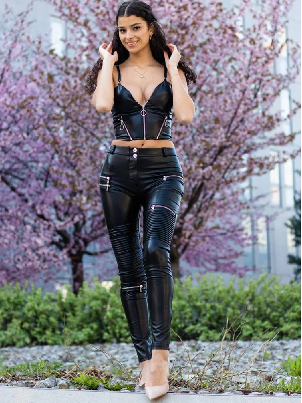 Shaper with a moisture - wicking feature2 Pieces Set Black Biker Pu Faux Leather Zipper Body Shapers Shaper with a moisture - wicking feature2 Pieces Set Black Biker Pu Faux Leather Zipper Body Shapers