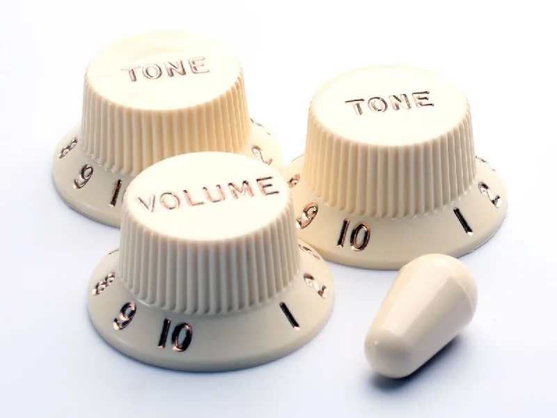 Shaper with adjustable straps for a customized fitFender Knob Set, Stratocaster, Aged White Shaper with adjustable straps for a customized fitFender Knob Set, Stratocaster, Aged White