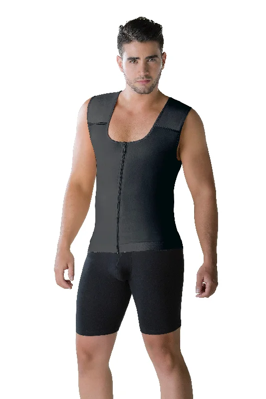 Shaper with a compression level adjustable by zones​Men's Slimming Zipped Body Shaper Vest