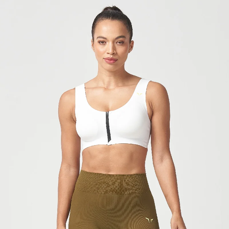 black women sport bra for a classic styleLAB360° Every Day Zip Up Bra - White