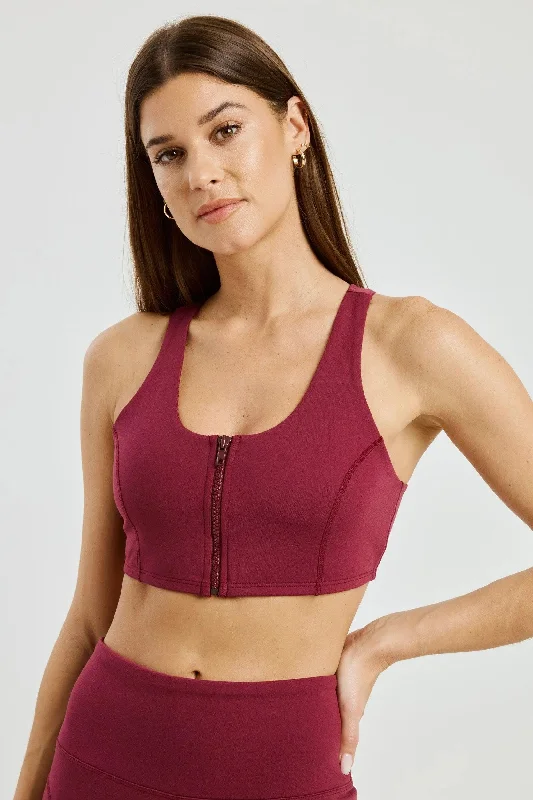 padded women sport bra for nipple coverageNight Track Zip Bra