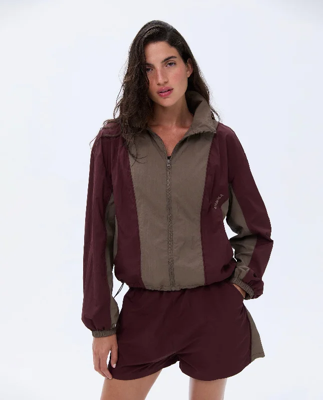 compression women sport bra for muscle supportTrack Jacket - Burgundy/Cocoa Brown