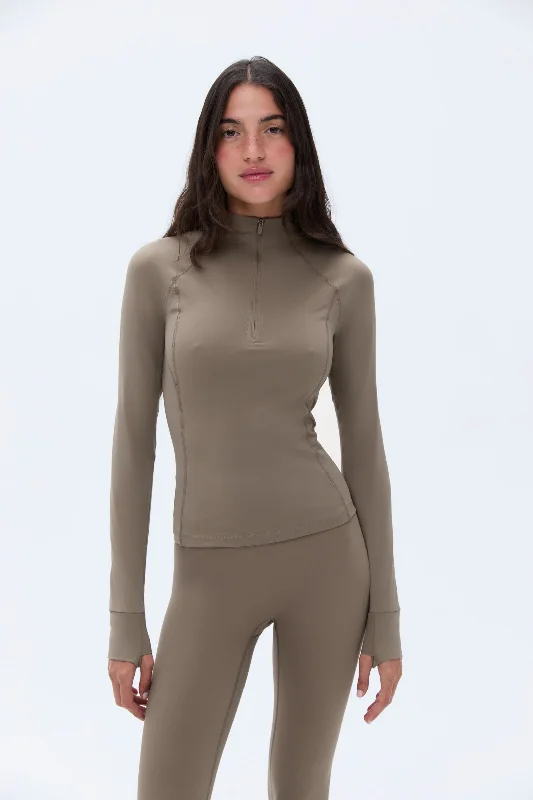 anti - chafing women sport bra for comfort during exerciseUltimate Long Sleeve Quarter Zip Top - Cocoa Brown anti - chafing women sport bra for comfort during exerciseUltimate Long Sleeve Quarter Zip Top - Cocoa Brown