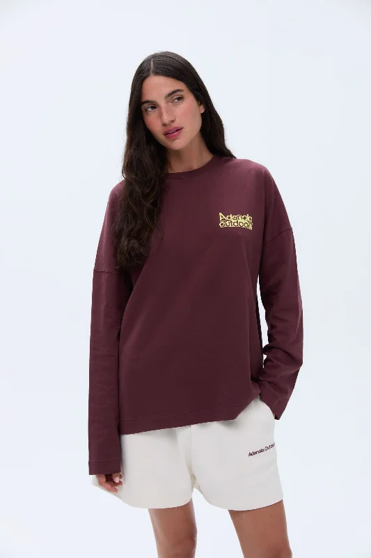 plus size high impact women sport braTrail Washed Long Sleeve Drop Shoulder T-shirt - Burgundy plus size high impact women sport braTrail Washed Long Sleeve Drop Shoulder T-shirt - Burgundy