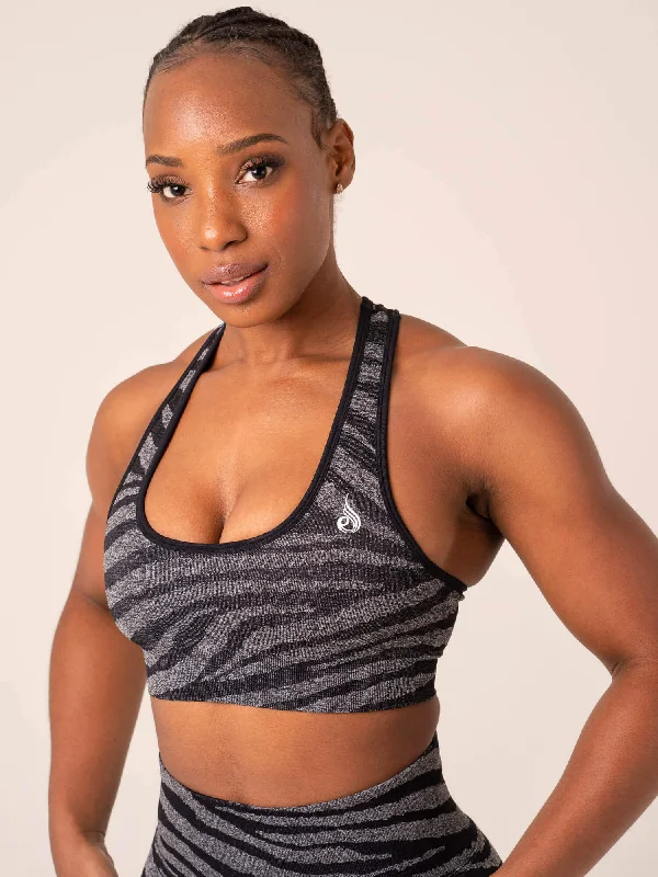 racerback women sport bra for freedom of movementZebra Seamless Sports Bra - Grey Marl / Black Zebra racerback women sport bra for freedom of movementZebra Seamless Sports Bra - Grey Marl / Black Zebra