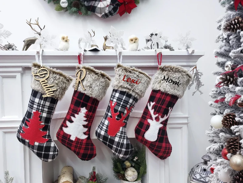 Neon - colored statement - making stockings19" Buffalo Plaid Christmas Stockings with Faux Fur Cuff | Woodland Deer Tree Red Black Rustic Farmhouse Lodge Personalized Name Tag Wood Neon - colored statement - making stockings19" Buffalo Plaid Christmas Stockings with Faux Fur Cuff | Woodland Deer Tree Red Black Rustic Farmhouse Lodge Personalized Name Tag Wood