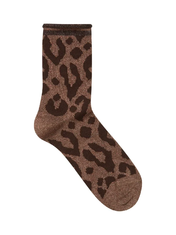 high - waisted women tights for tummy controlAwli Glitter Socks Copper Leopard