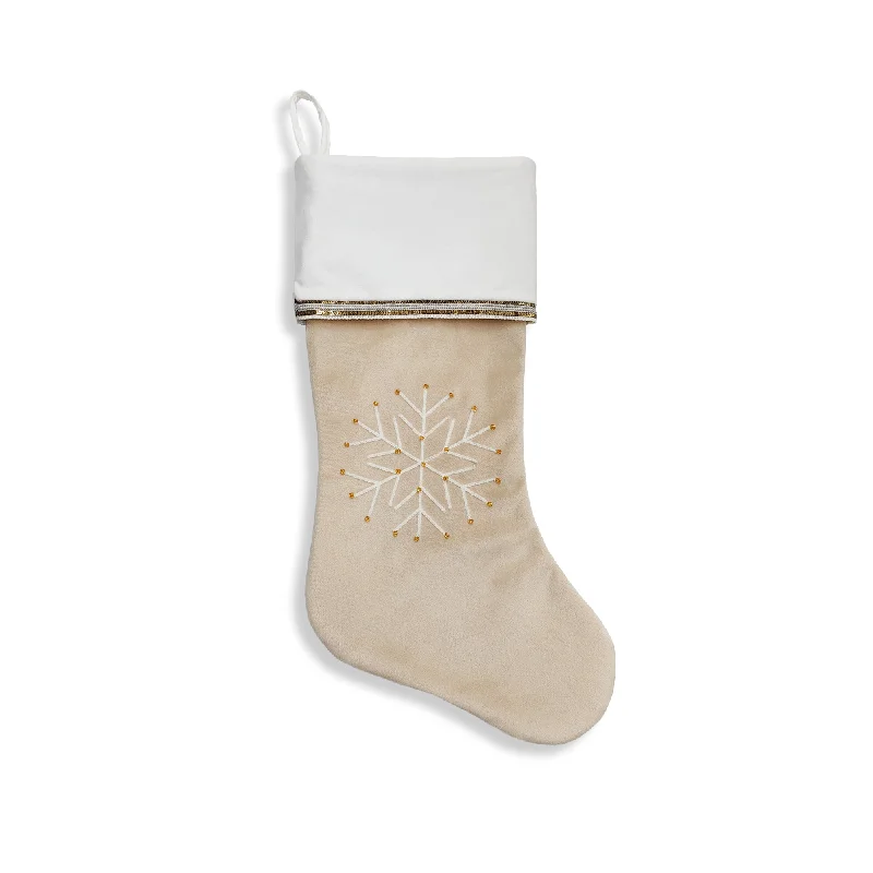 Heated stockings for cold outdoor activitiesBeige Velvet Stocking with Beaded Snowflake Embroidery Heated stockings for cold outdoor activitiesBeige Velvet Stocking with Beaded Snowflake Embroidery