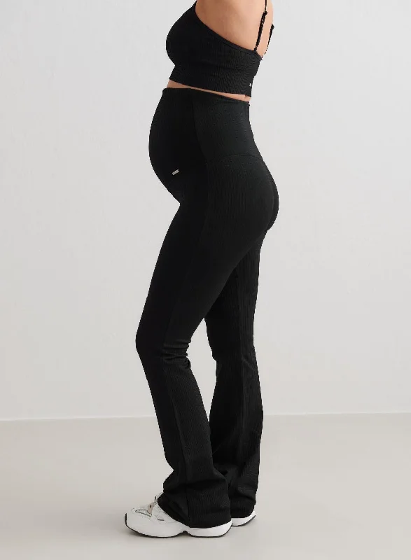sheer women tights for a more delicate appearanceBlack Ribbed Seamless Flare Maternity Tights