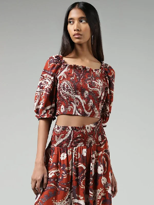 Women's tall - length straight pants Skinny women jeans with a form - fitting design Bombay Paisley Rust Paisley Printed Smocked Crop Top Women's tall - length straight pants Skinny women jeans with a form - fitting design Bombay Paisley Rust Paisley Printed Smocked Crop Top