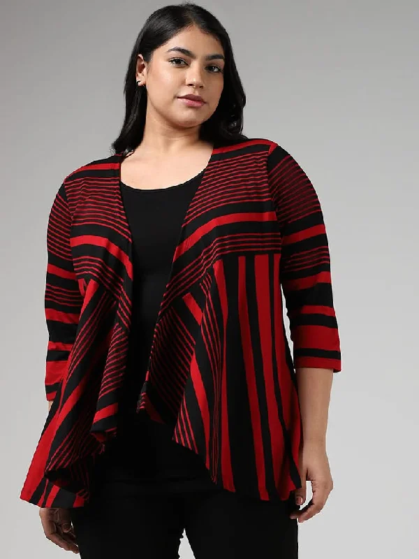 Women's leather moto pants Wide - leg women jeans for a modern and relaxed vibe Gia Red & Black Striped Dropfall Top with Shrug Women's leather moto pants Wide - leg women jeans for a modern and relaxed vibe Gia Red & Black Striped Dropfall Top with Shrug