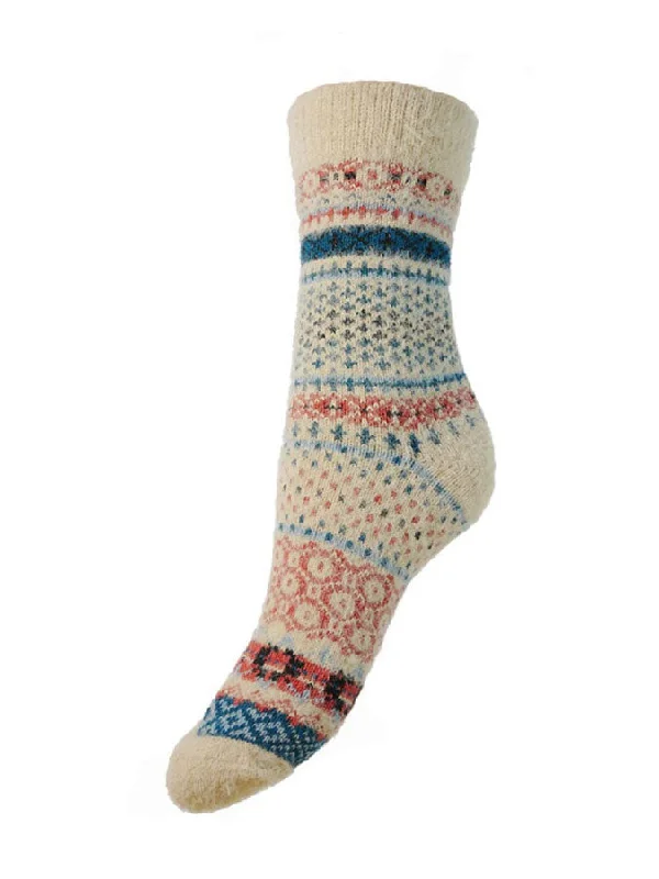 women tights for a Christmas party outfitCream Blue and Salmon Patterned Wool Blend Socks