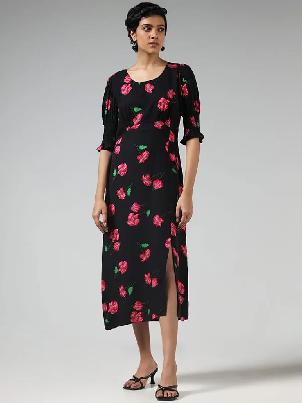 Women's wide - leg dress pants Bootcut women jeans to complement various shoe styles LOV Black Floral Printed Dress Women's wide - leg dress pants Bootcut women jeans to complement various shoe styles LOV Black Floral Printed Dress