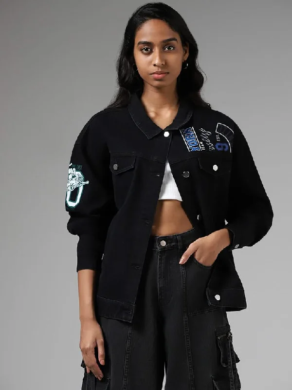 Women's pants for beach parties Straight - leg women jeans with a classic and timeless appeal Nuon Black Printed Oversized Denim Jacket Women's pants for beach parties Straight - leg women jeans with a classic and timeless appeal Nuon Black Printed Oversized Denim Jacket