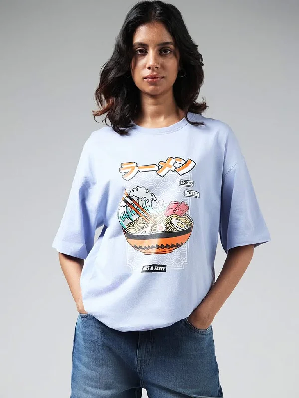 Women's leather moto pants Wide - leg women jeans for a modern and relaxed vibe Nuon Blue Printed Cotton T-Shirt Women's leather moto pants Wide - leg women jeans for a modern and relaxed vibe Nuon Blue Printed Cotton T-Shirt