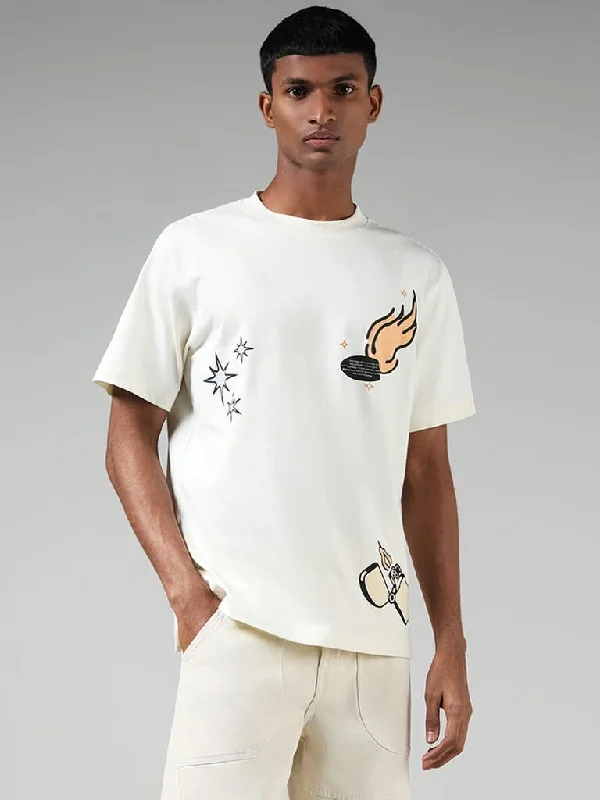 Women's lace - trimmed evening pants Light - wash women jeans for a fresh and summery appearance Nuon Off White Printed Cotton Relaxed-Fit T-Shirt Women's lace - trimmed evening pants Light - wash women jeans for a fresh and summery appearance Nuon Off White Printed Cotton Relaxed-Fit T-Shirt