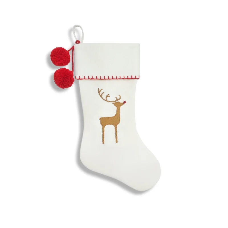 Satin - finished thigh - high stockings for lingerieOff-White Cute Reindeer Felt Stocking with Jingle Bell Detail Satin - finished thigh - high stockings for lingerieOff-White Cute Reindeer Felt Stocking with Jingle Bell Detail