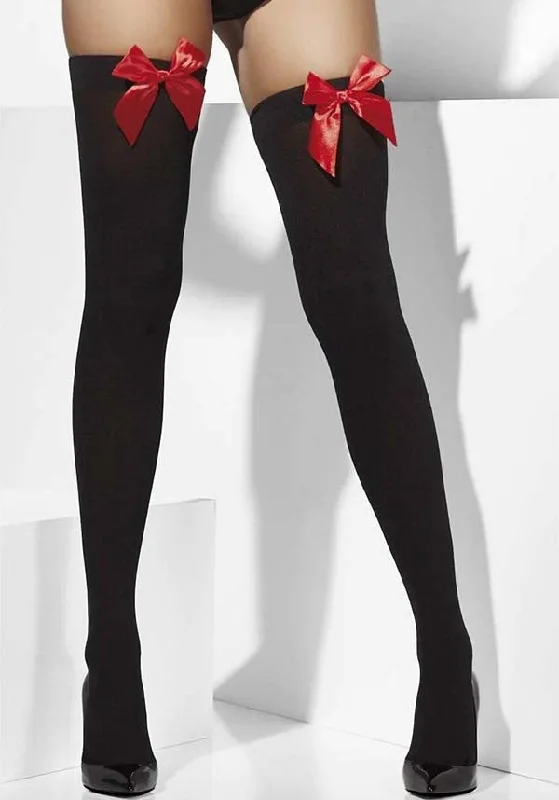 women tights with a seamless toe for extra comfortOpaque [Black] | HOLD UPS [Red Bow]